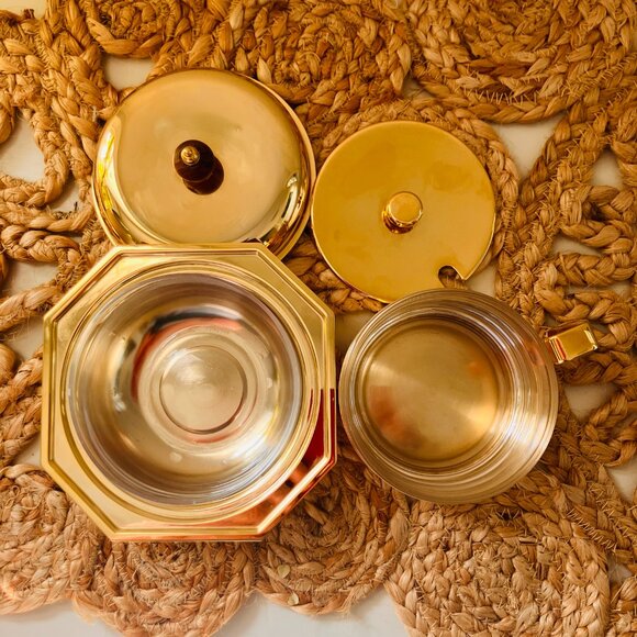 Vintage Made In Italy Gold Plated Brass Covered Butter Dish and Jam Pot - Picture 9 of 12